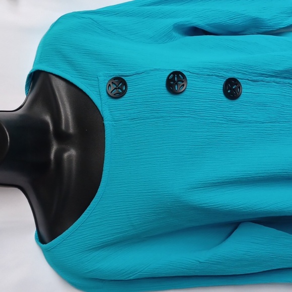 Focus Casual Line Lagenlook Textured Top M NWT, Turquoise - Picture 2 of 7